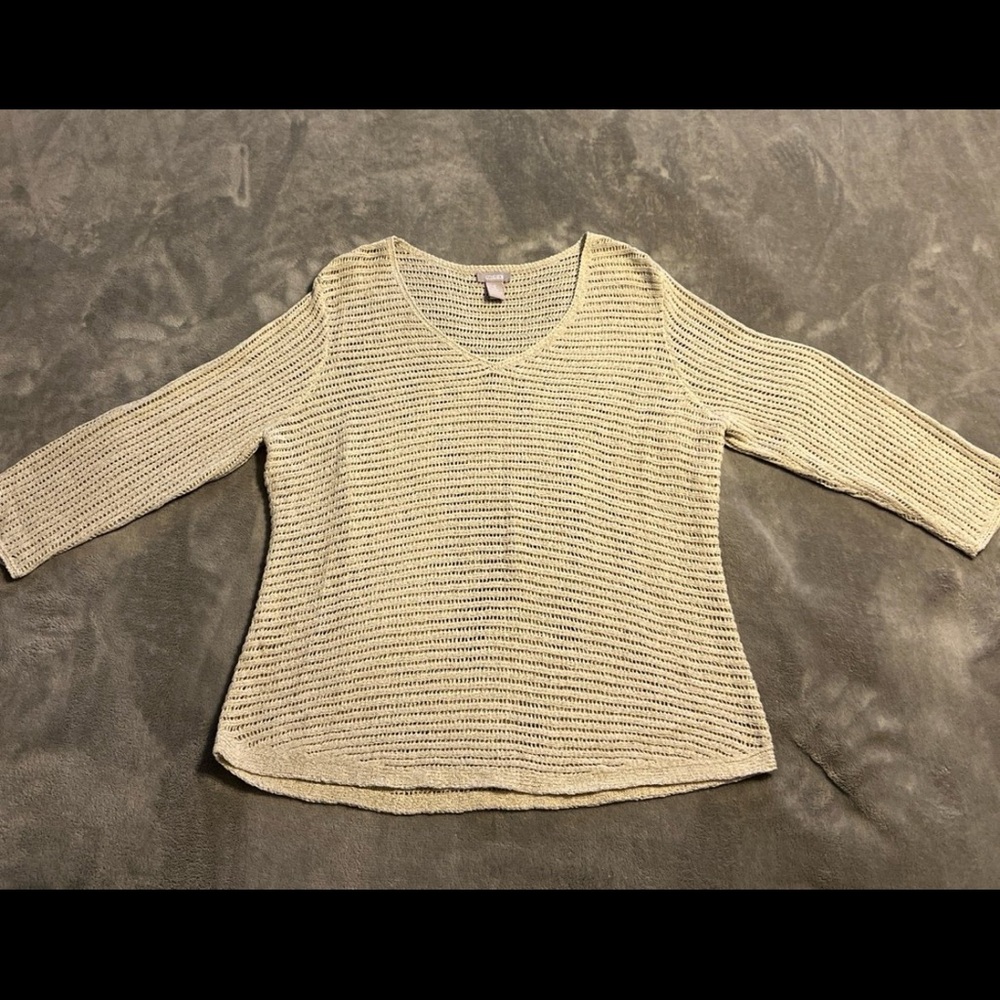 Chico’s Knitted V-Neck Sweater Women’s Size 1 Beige